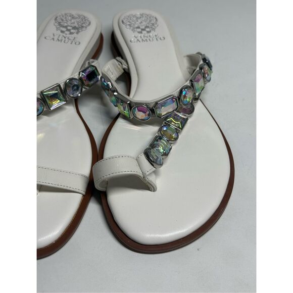 VINCE CAMUTO AMBRIDIL LADIES SIZE 8,5 LEATHER WHITE SANDALS SHOES TOE LOOP - Picture 2 of 9
